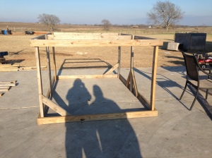 Bundled up and working outside. This frame project only took a little while. Me left, Sgt Crab right