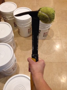 My Make Shift Rubber Mallet! I simply put my hammer into a tennis ball my pitbull had popped that day (this happens a lot! lol) and voila'!