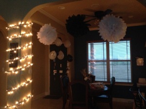 Lights Off photo to show how great the tissue paper pom poms accented the room.